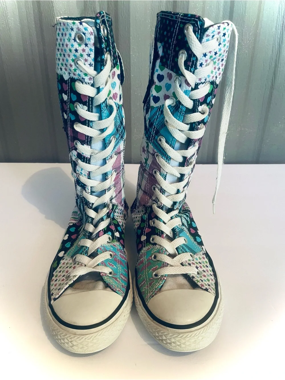 RARE Converse All Star Sky XX-Hi Boots Patchwork Jrs 3 Extra Tall Sneakers Punk